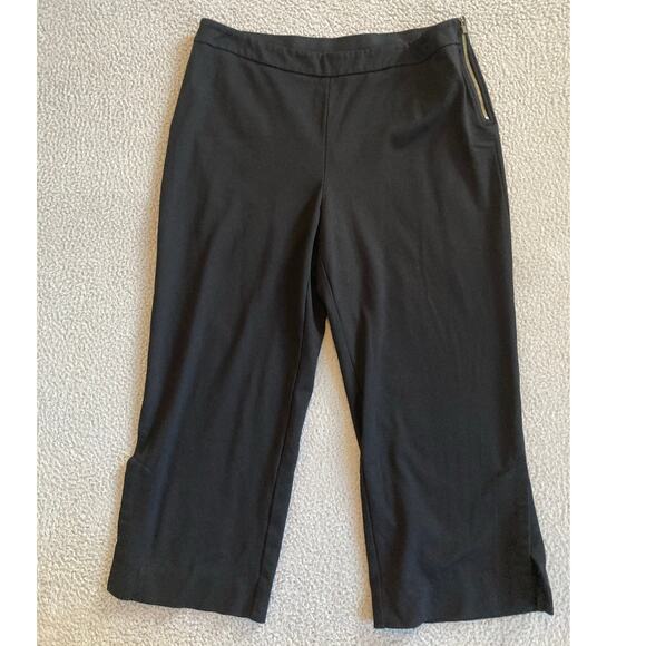 Chicos Pants 12 Large Crop Straight Leg Capri Zip Stretch Black Gold Minimal 2 - Picture 1 of 13